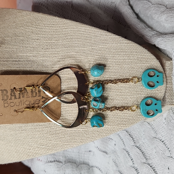 Handmade Distressed Sugar Skull Teardrop Chain Linked Earrings - Picture 3 of 4